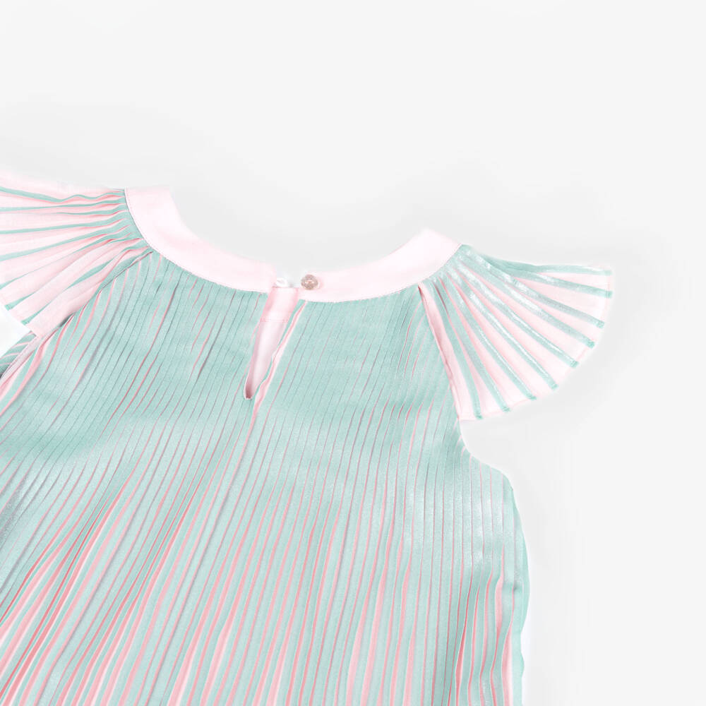 Billieblush-Girls Pink & Metallic Silver Stripe Pleated Dress | Childrensalon