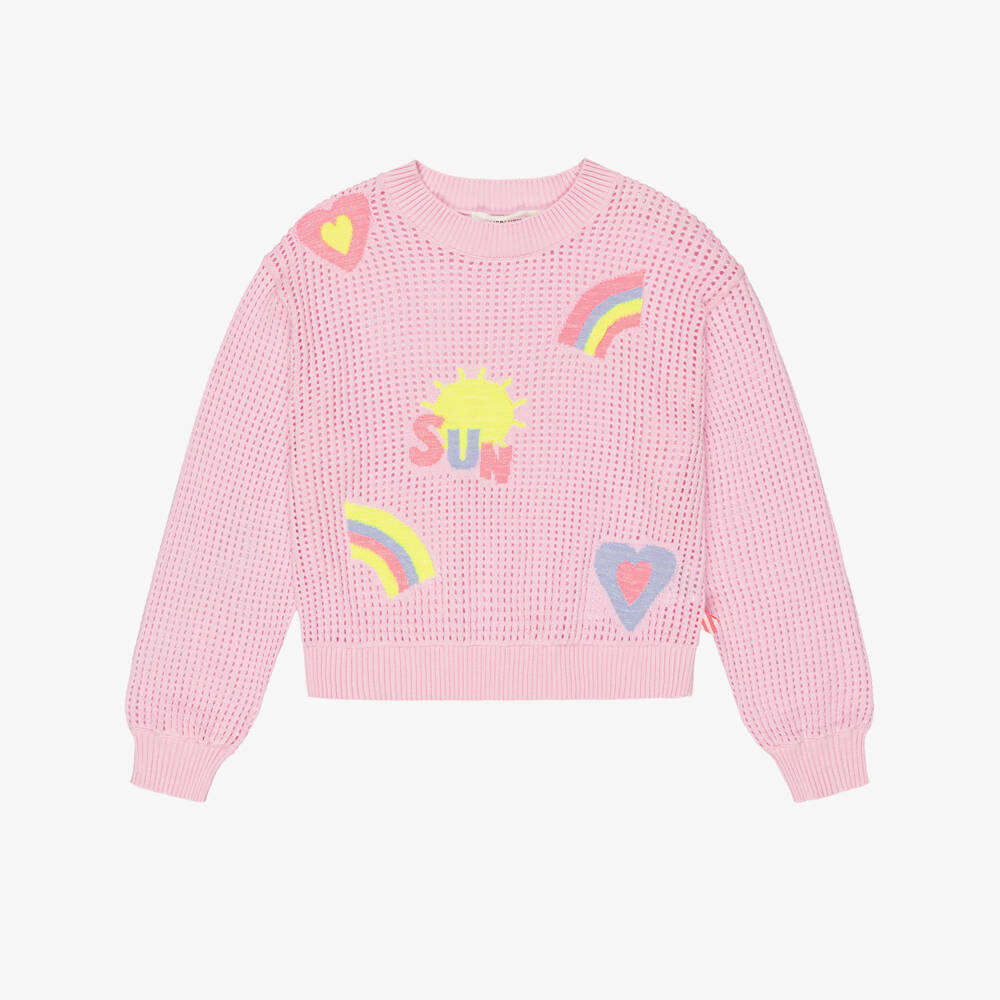 Billieblush-Girls Pink Open-Knit Sunshine Sweater | Childrensalon