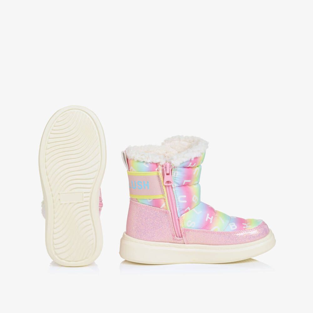 Billieblush-Girls Pink Pastel Rainbow Boots with Sherpa Lining | Childrensalon