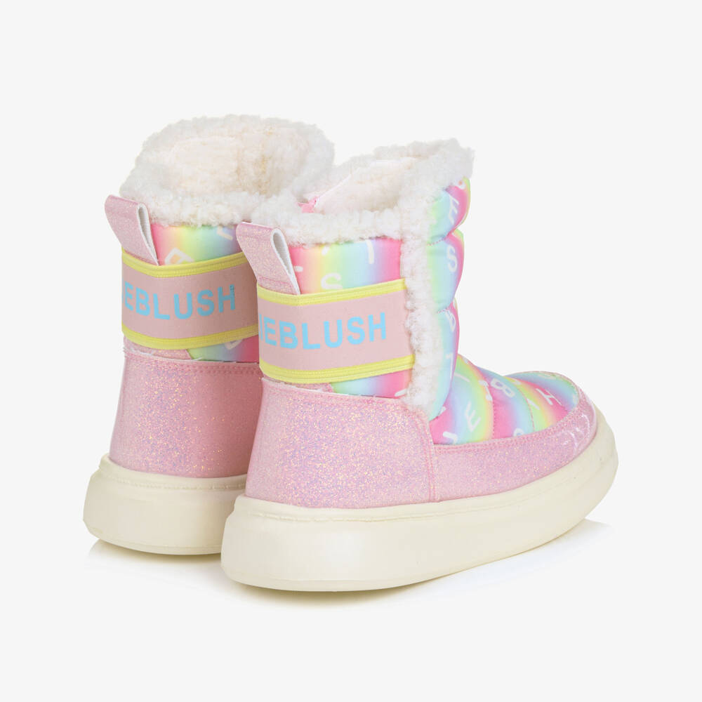 Billieblush-Girls Pink Pastel Rainbow Boots with Sherpa Lining | Childrensalon