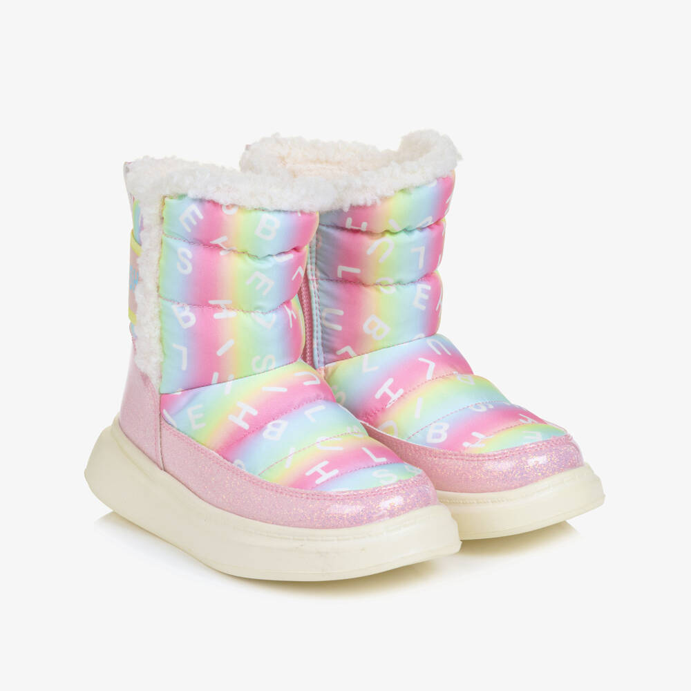 Billieblush-Girls Pink Pastel Rainbow Boots with Sherpa Lining | Childrensalon