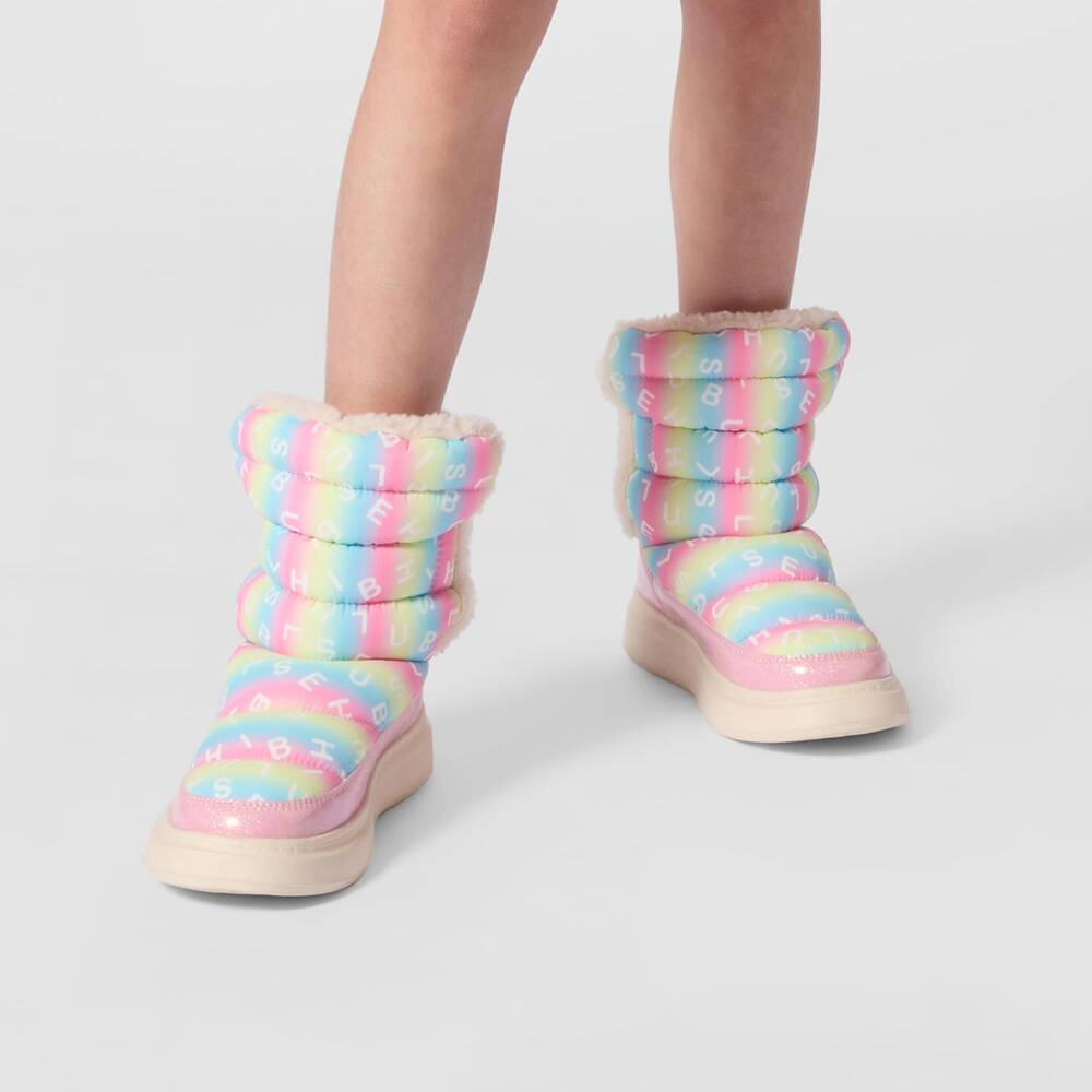 Billieblush-Girls Pink Pastel Rainbow Boots with Sherpa Lining | Childrensalon