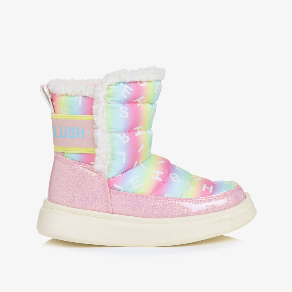Billieblush-Girls Pink Pastel Rainbow Boots with Sherpa Lining | Childrensalon