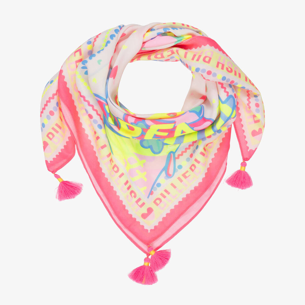 Billieblush-Girls Pink Printed Logo Scarf with Tassels (65cm) | Childrensalon