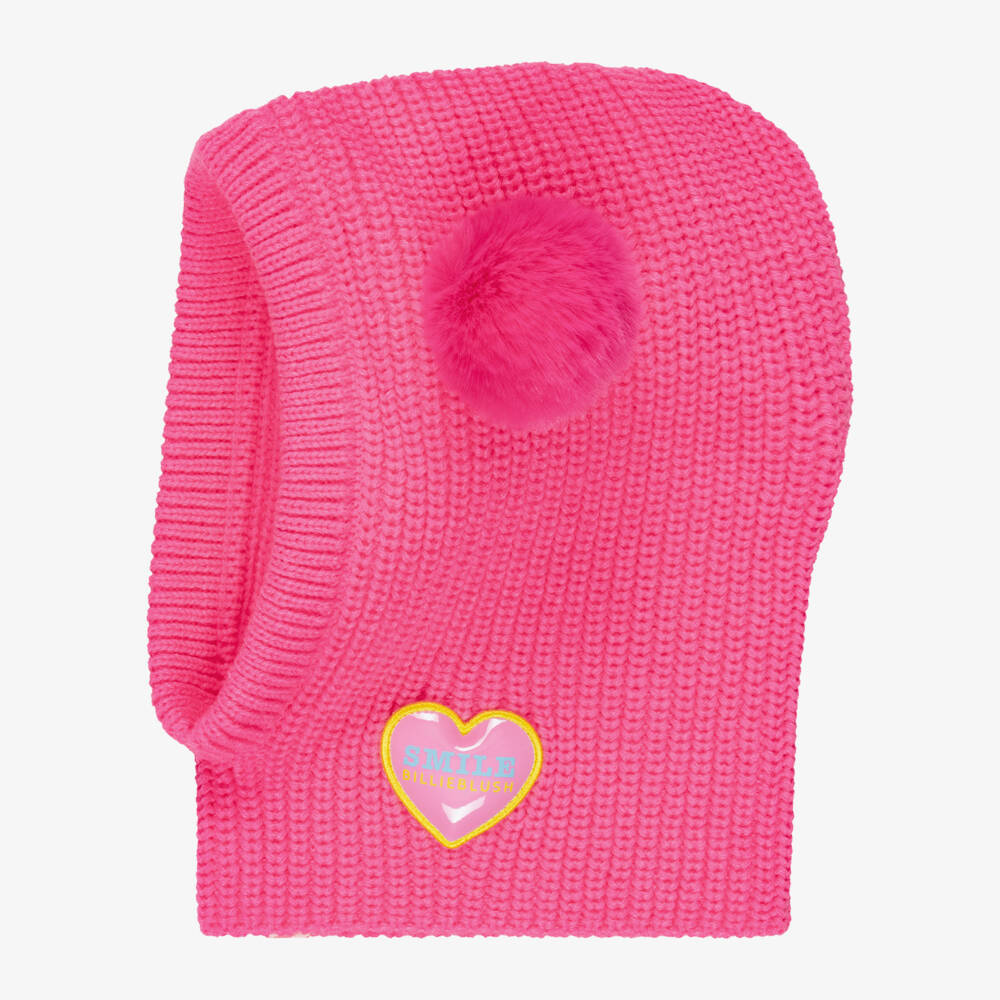 Billieblush-Girls Pink Rib Knit Balaclava with Pom Poms | Childrensalon