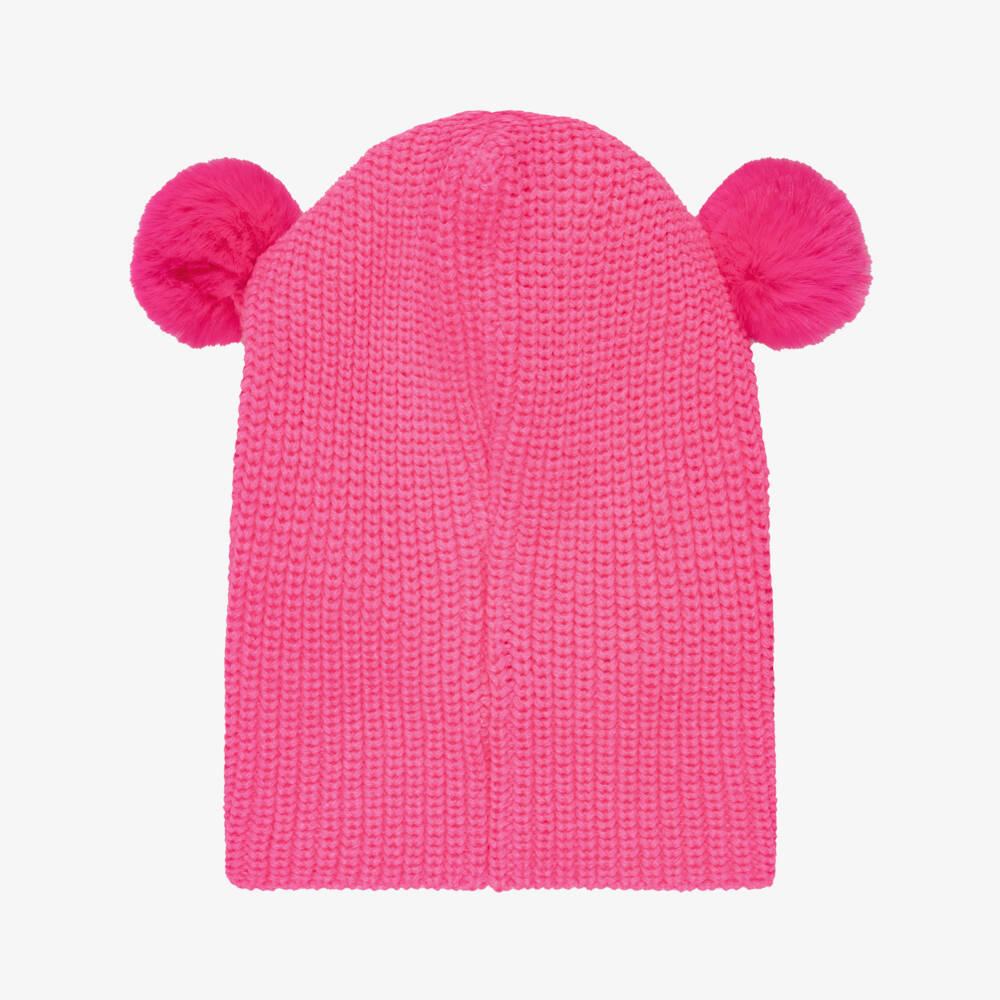 Billieblush-Girls Pink Rib Knit Balaclava with Pom Poms | Childrensalon