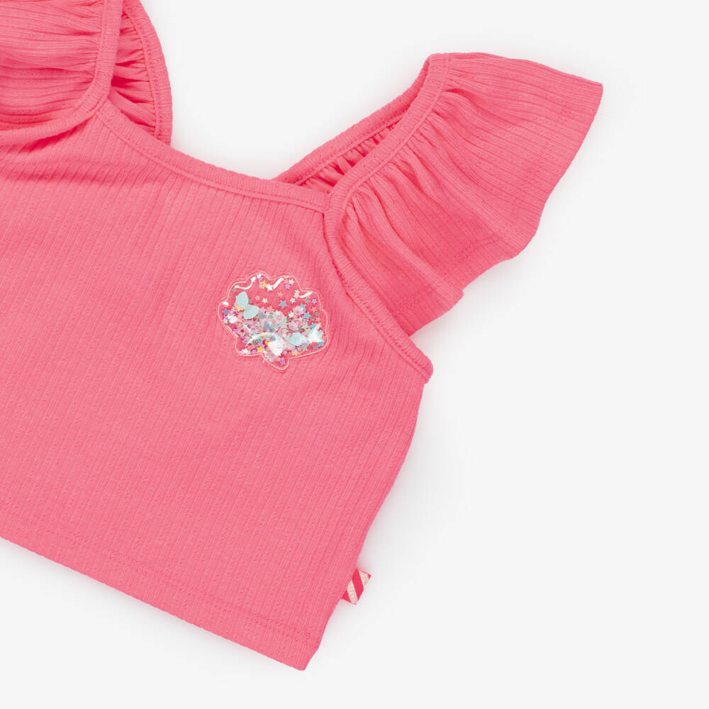 Billieblush-Girls Pink Ribbed Jersey Ruffle Vest Top | Childrensalon