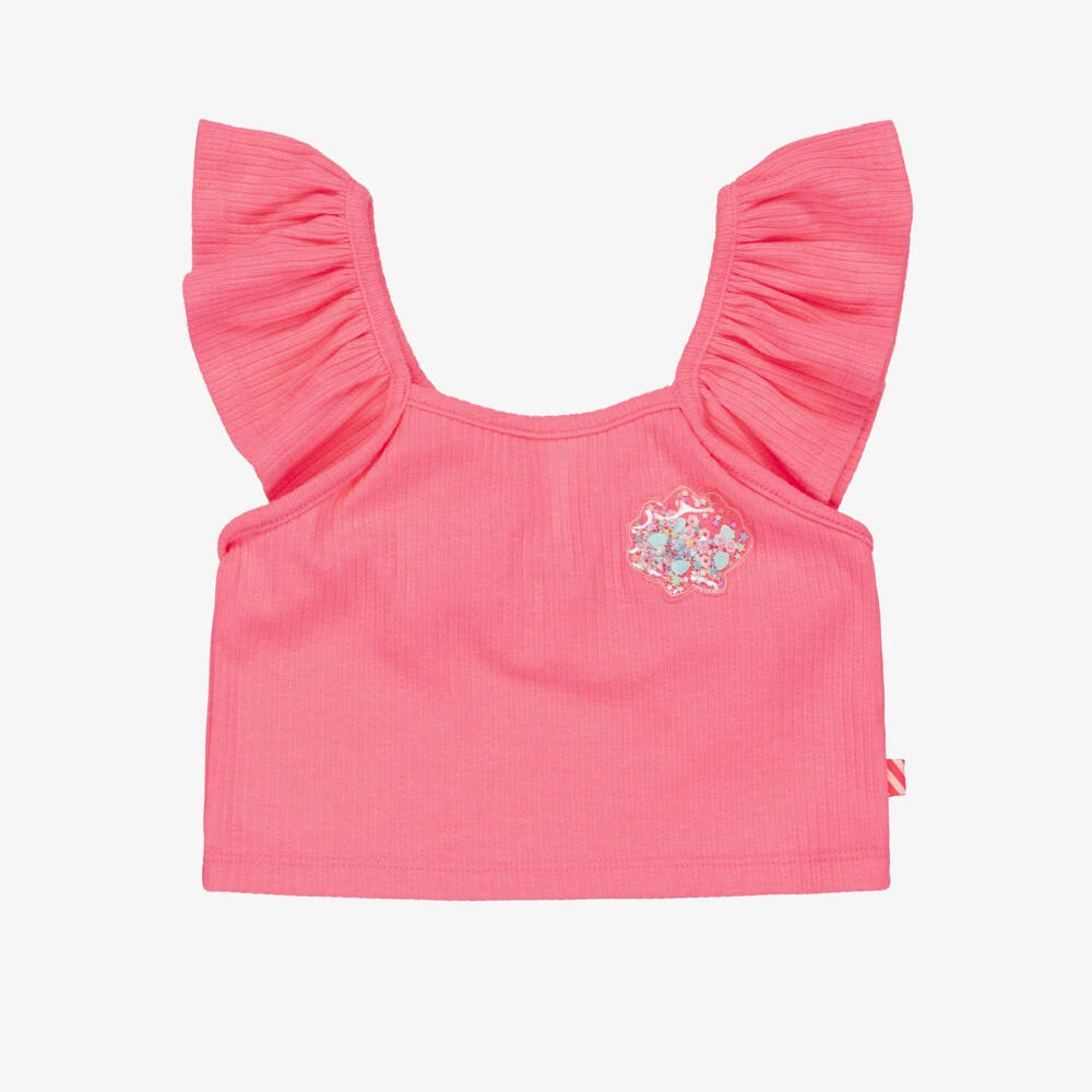 Billieblush-Girls Pink Ribbed Jersey Ruffle Vest Top | Childrensalon