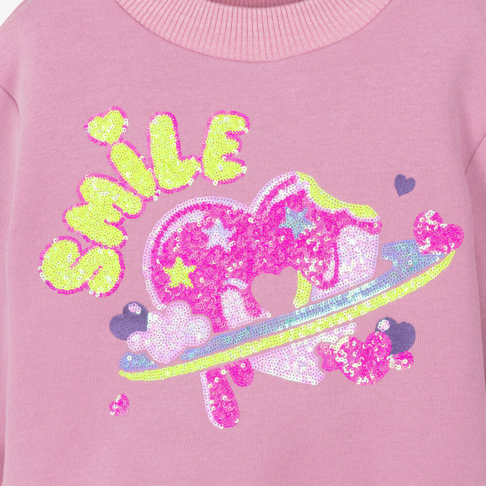 Billieblush-Girls Pink Sequin Smile Sweatshirt | Childrensalon