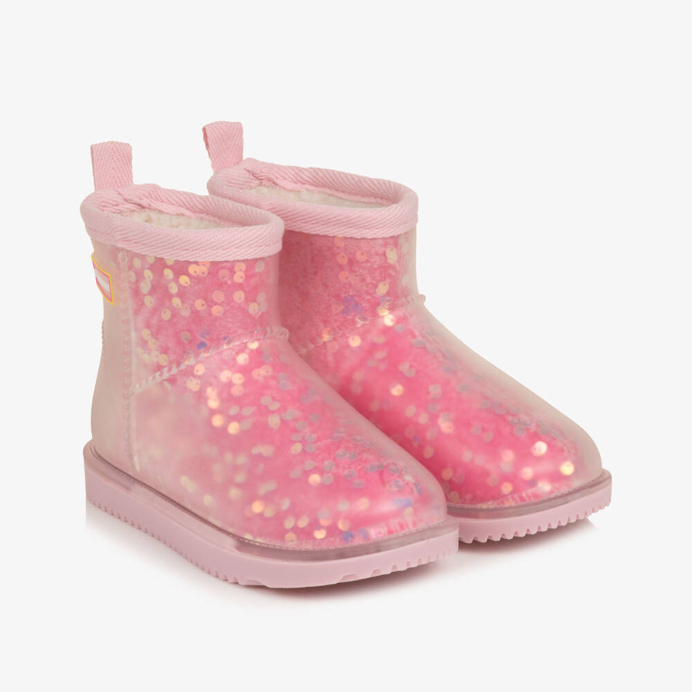 Billieblush-Girls Pink Sequinned Ankle Boots with Sherpa Lining | Childrensalon