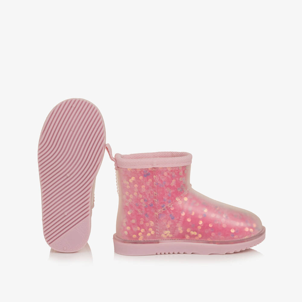 Billieblush-Girls Pink Sequinned Ankle Boots with Sherpa Lining | Childrensalon