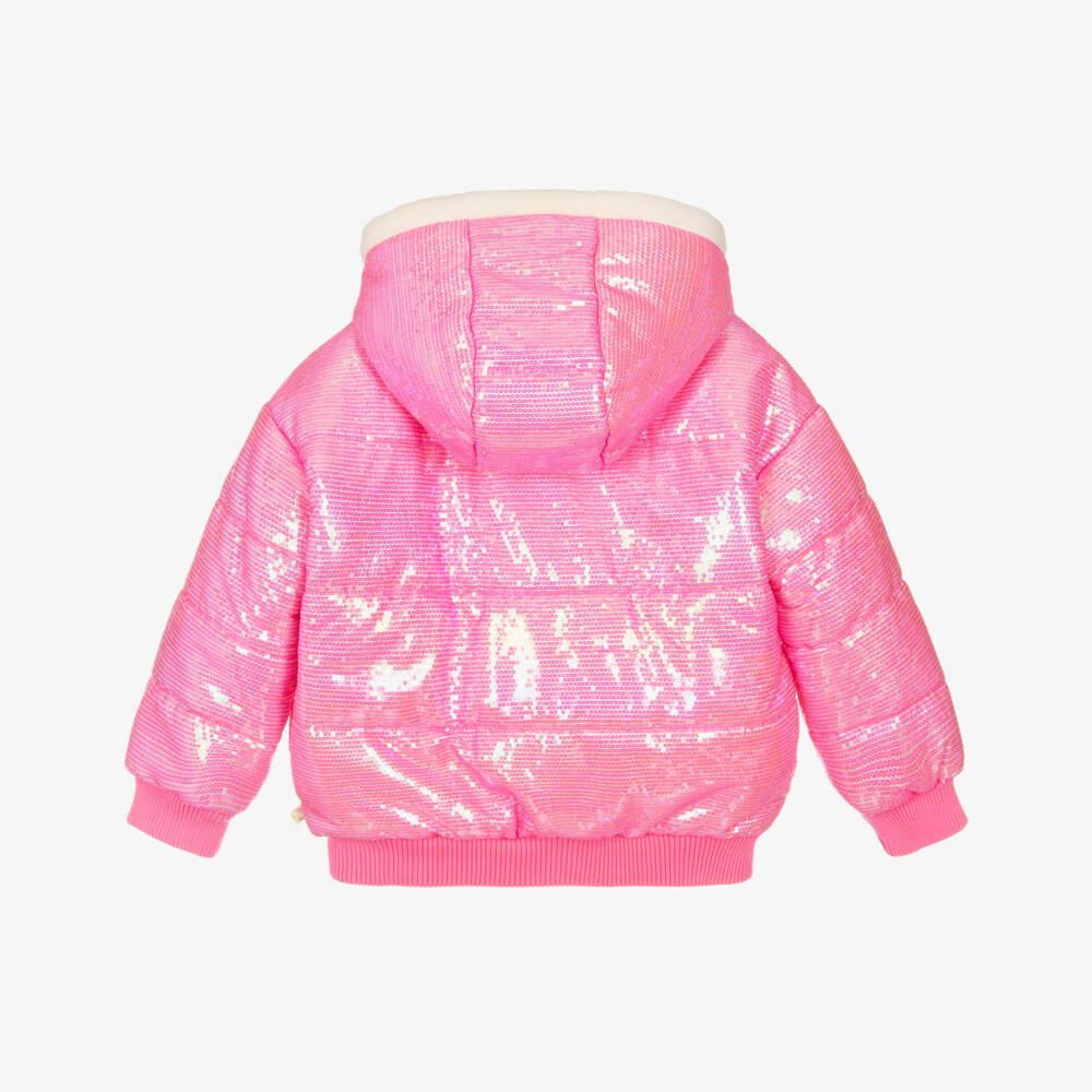 Billieblush-Girls Pink Sequinned Puffer Jacket | Childrensalon
