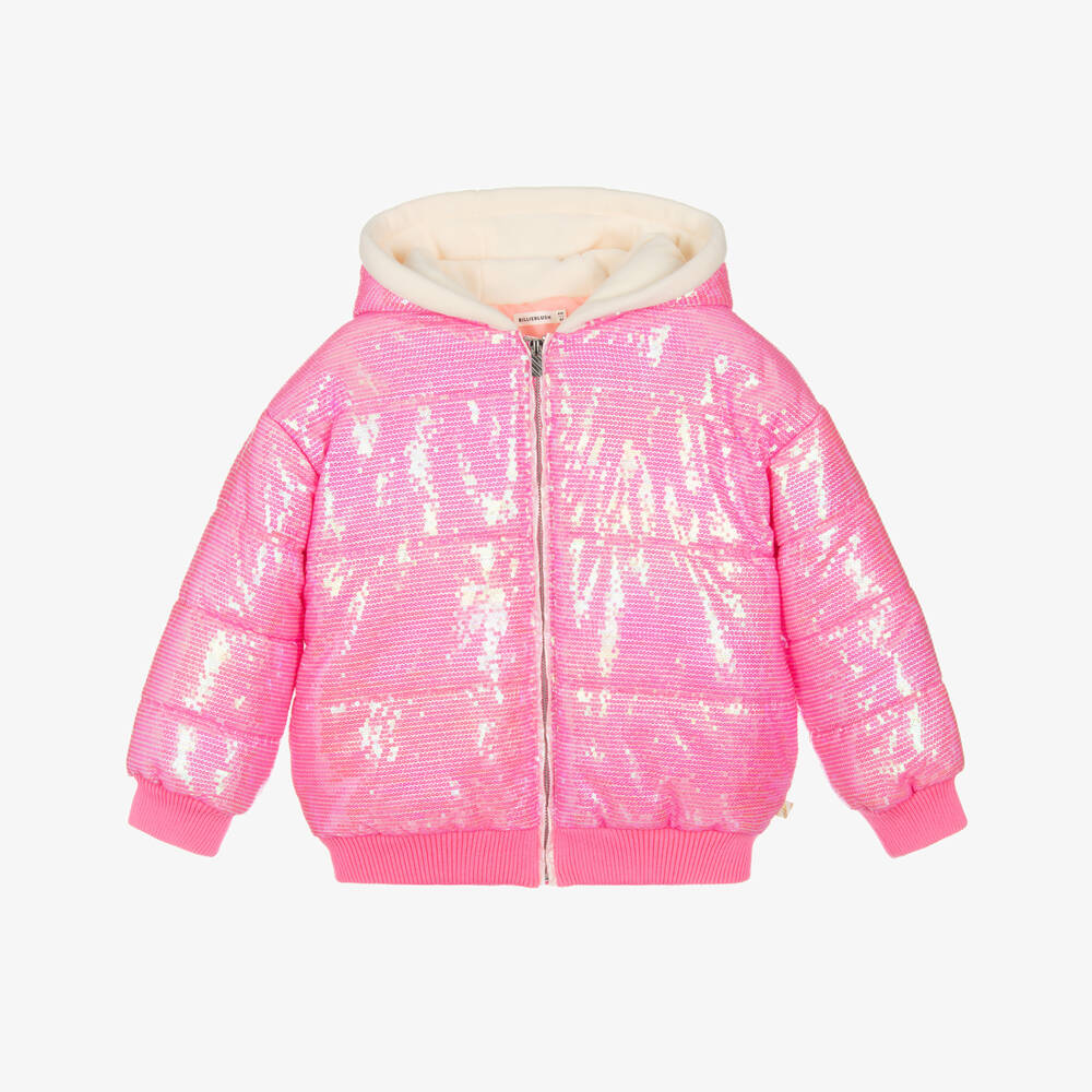 Billieblush-Girls Pink Sequinned Puffer Jacket | Childrensalon