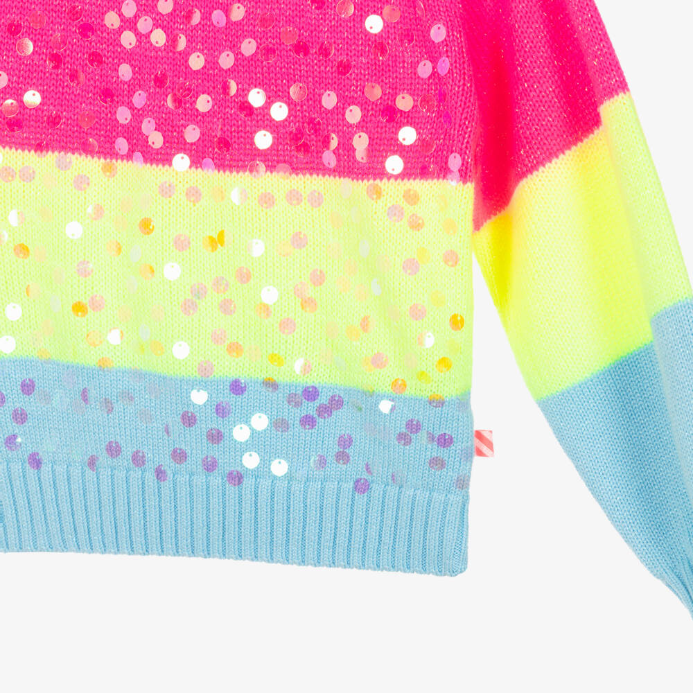 Billieblush-Girls Pink Striped Sweater with Sequinned Front | Childrensalon