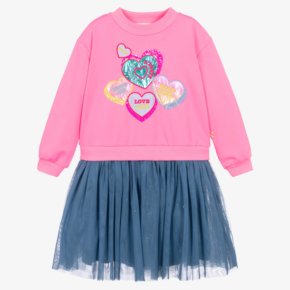 Billieblush-Girls Pink Sweatshirt Dress with Tulle Skirt | Childrensalon