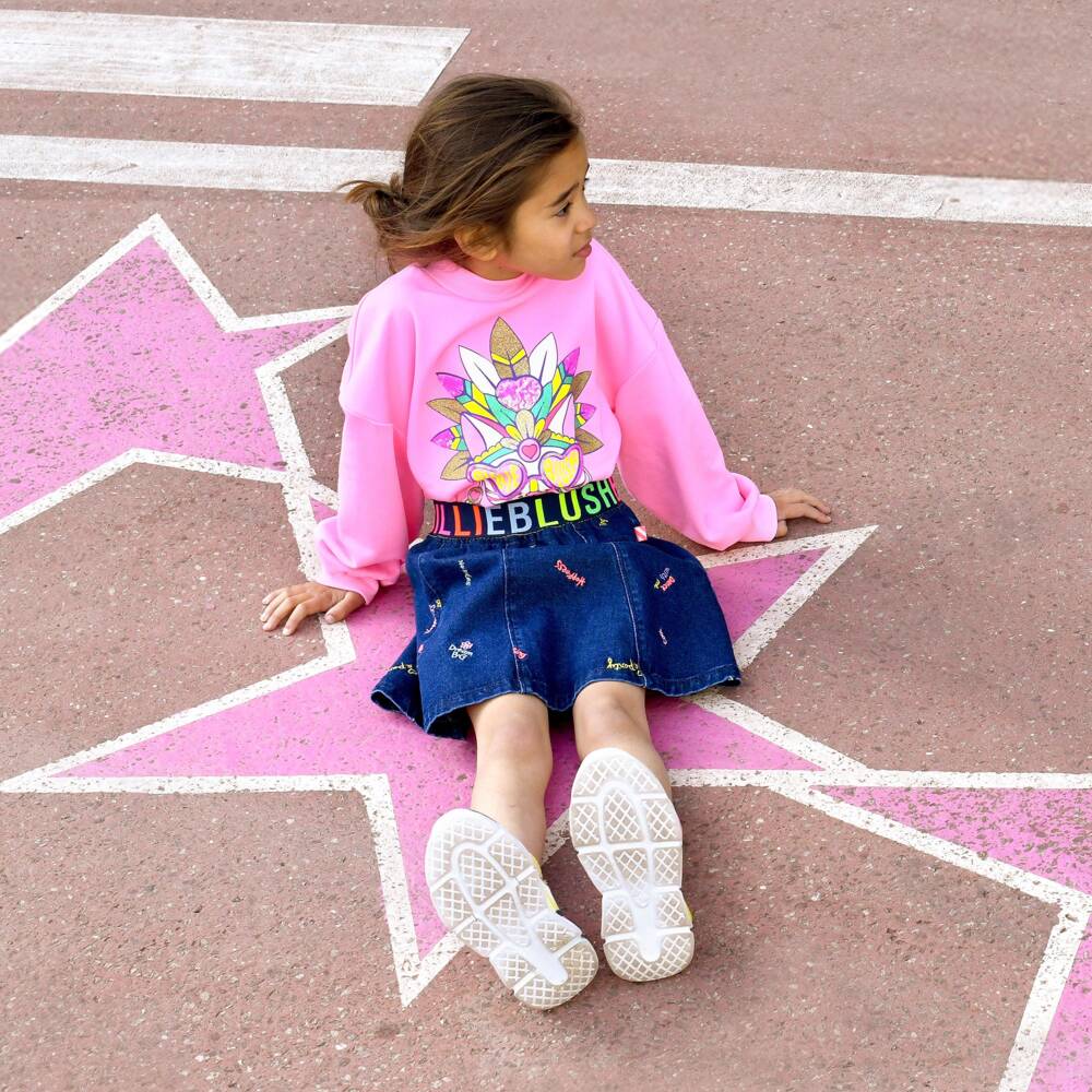 Billieblush-Girls Pink Sweatshirt with Glittery Cat Motif | Childrensalon