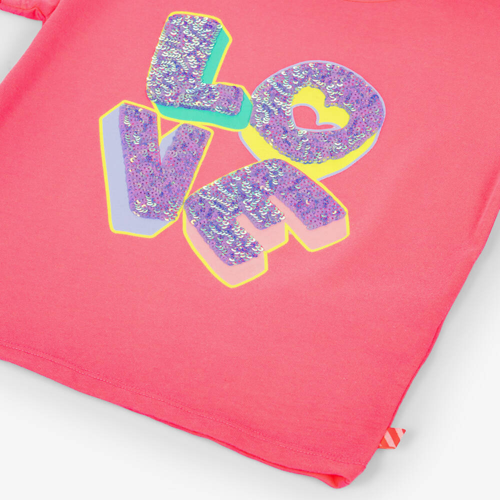 Billieblush-Girls Pink T-Shirt with Sequinned Love Motif | Childrensalon