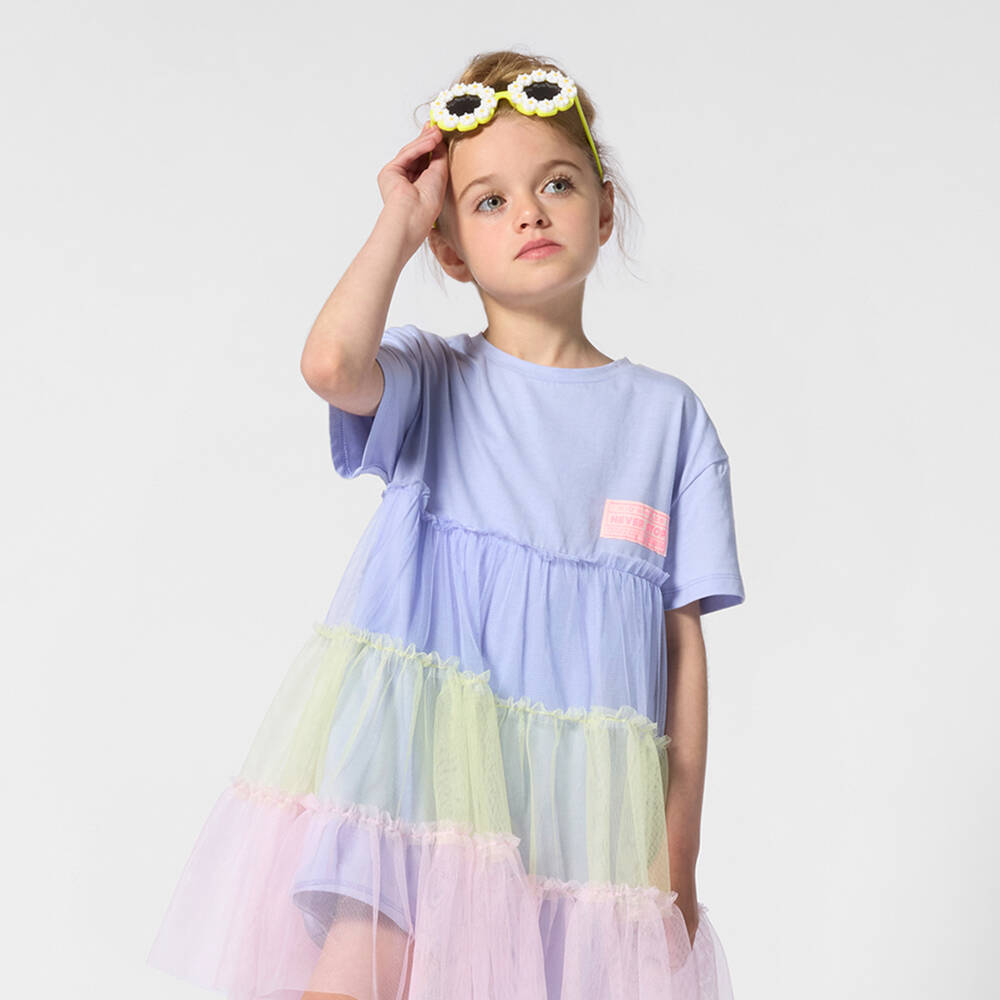 Billieblush-Girls Purple Cotton Jersey & Tulle Dress | Childrensalon