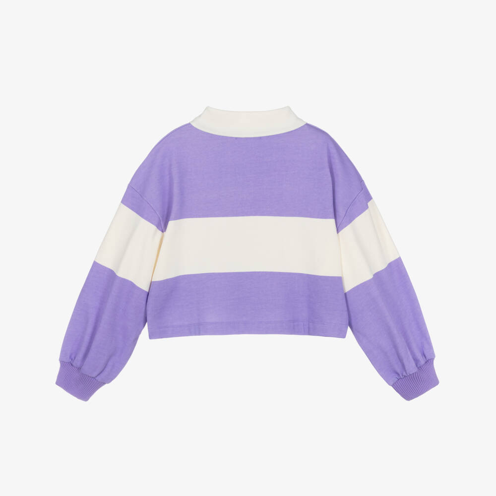 Billieblush-Girls Purple Striped Cotton Boxy Sweatshirt | Childrensalon