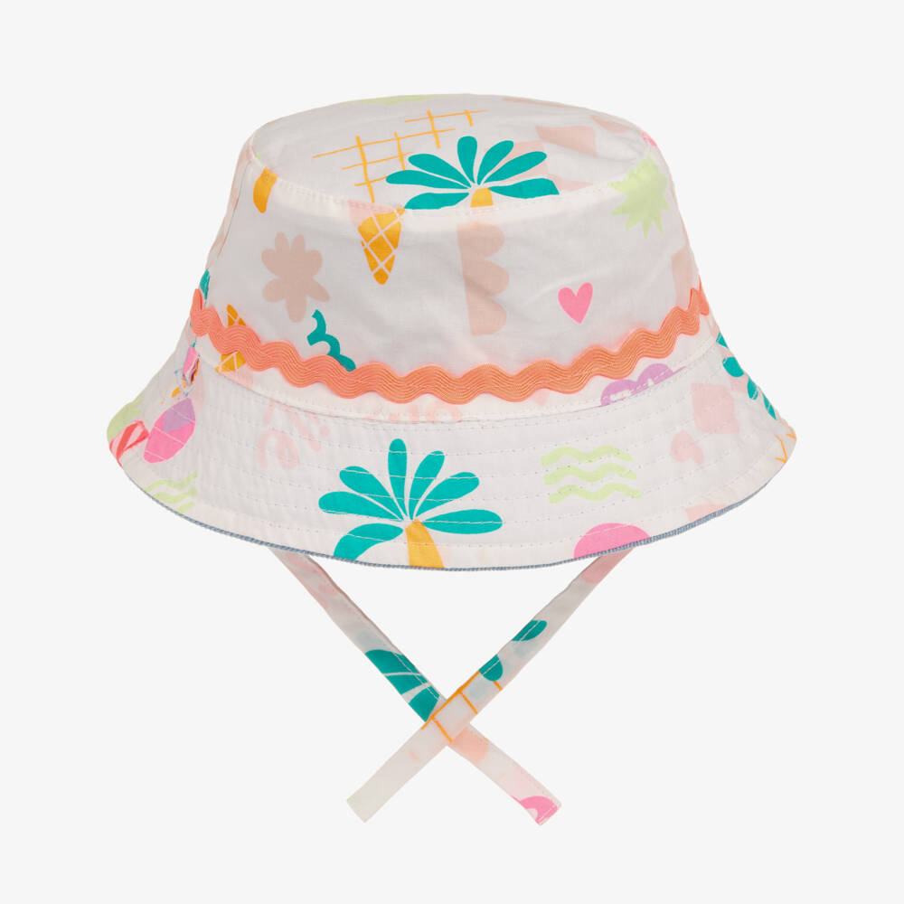Billieblush-Girls Reversible Blue & White Cotton Bucket Hat | Childrensalon