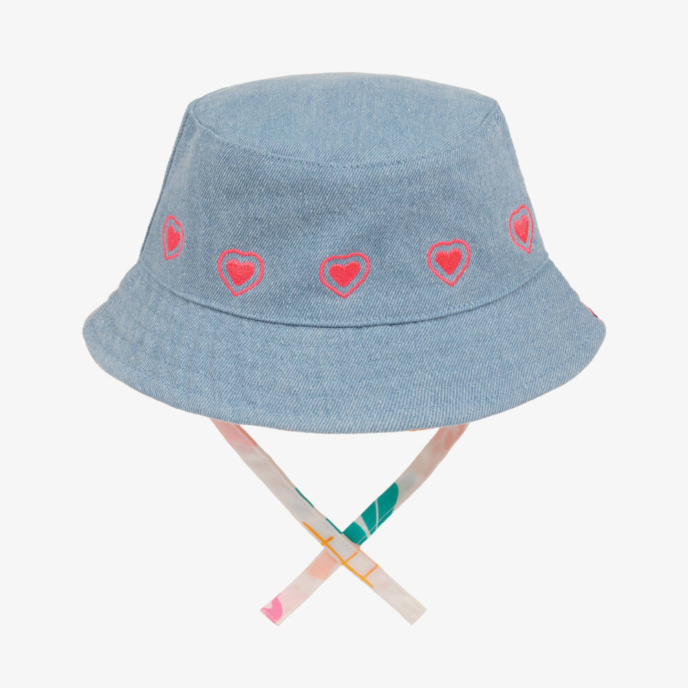 Billieblush-Girls Reversible Blue & White Cotton Bucket Hat | Childrensalon