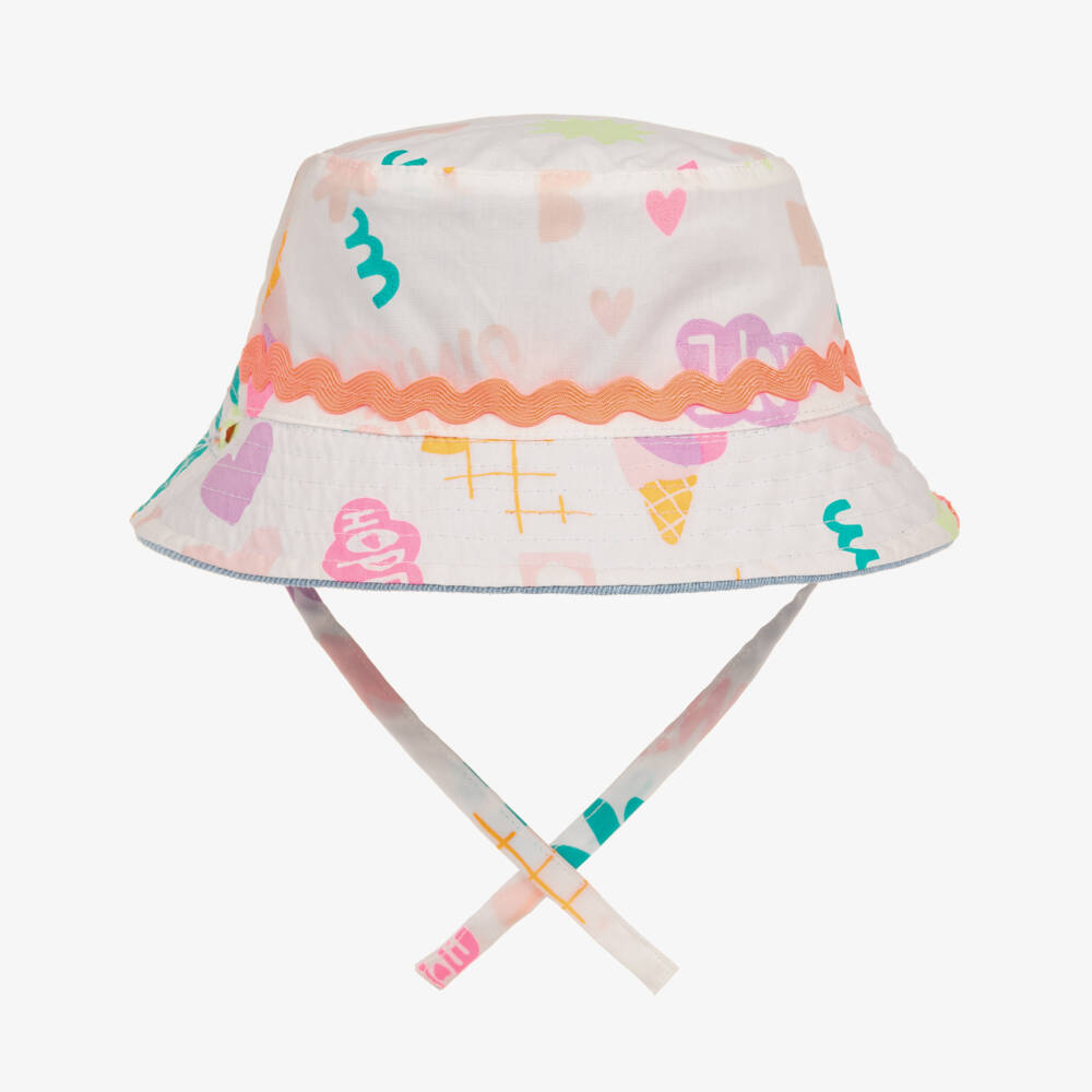 Billieblush-Girls Reversible Blue & White Cotton Bucket Hat | Childrensalon