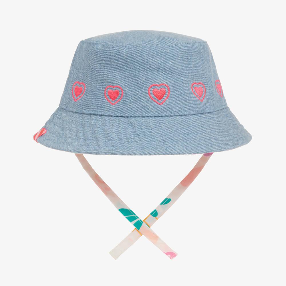 Billieblush-Girls Reversible Blue & White Cotton Bucket Hat | Childrensalon