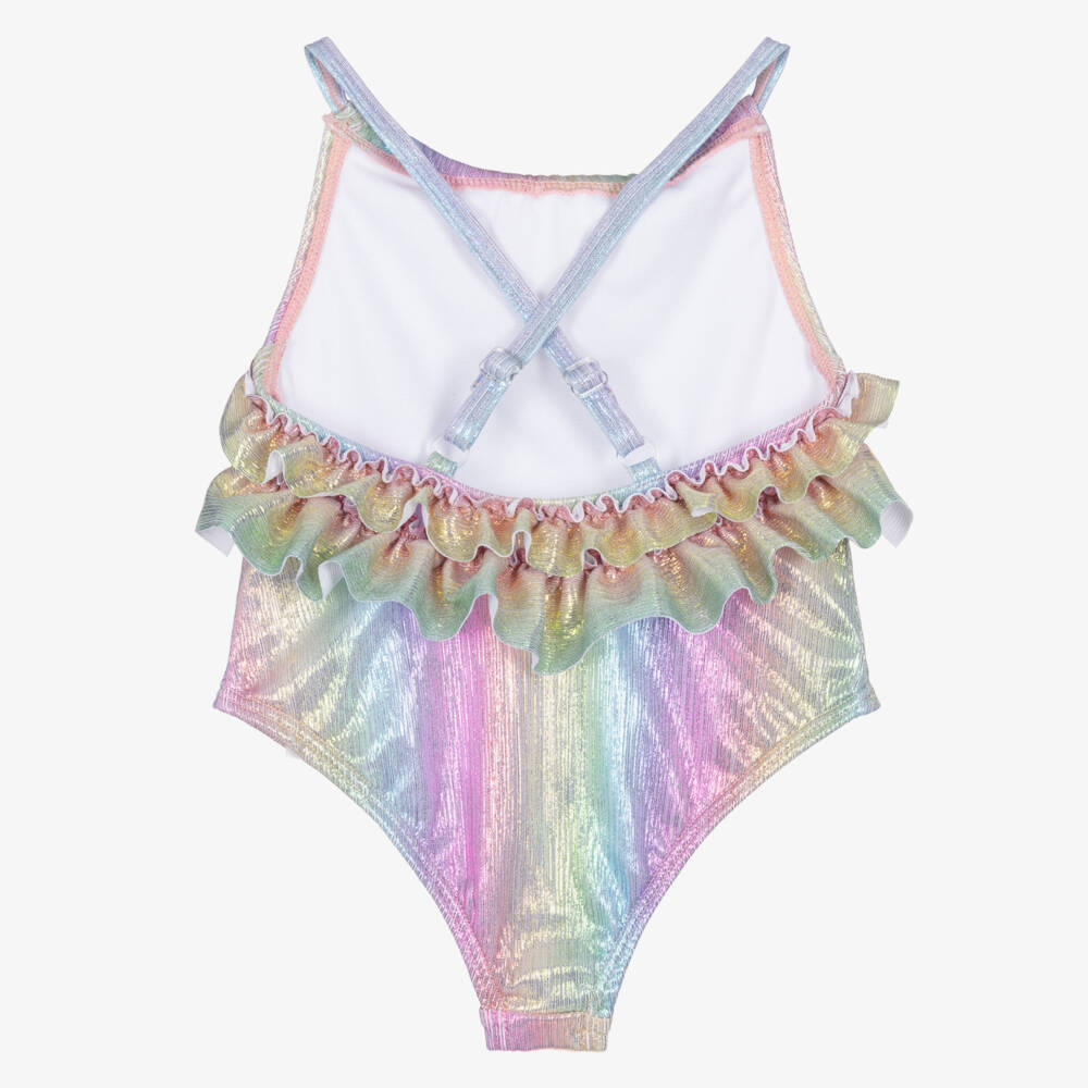 Billieblush-Girls Shimmery Rainbow Stripe Swimsuit | Childrensalon