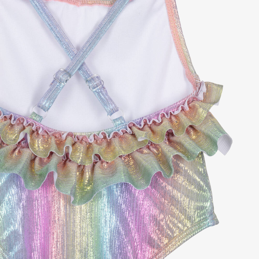 Billieblush-Girls Shimmery Rainbow Stripe Swimsuit | Childrensalon