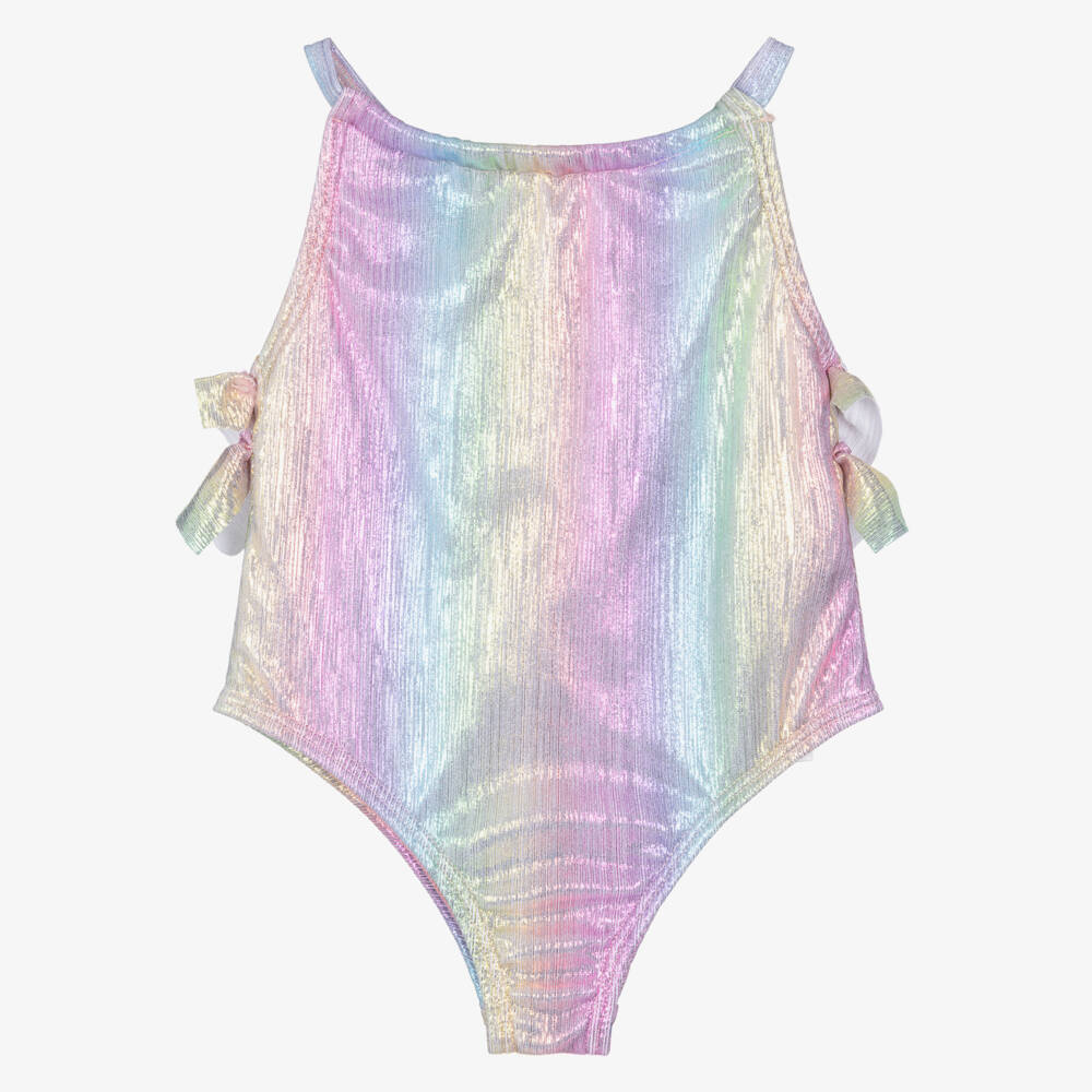 Billieblush-Girls Shimmery Rainbow Stripe Swimsuit | Childrensalon
