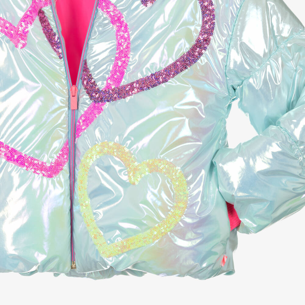 Billieblush-Girls Shiny Blue Puffer Jacket with Sequins | Childrensalon