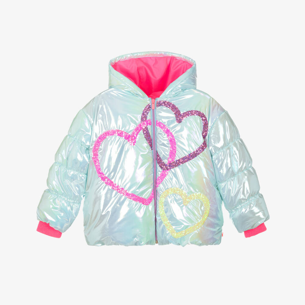Billieblush-Girls Shiny Blue Puffer Jacket with Sequins | Childrensalon