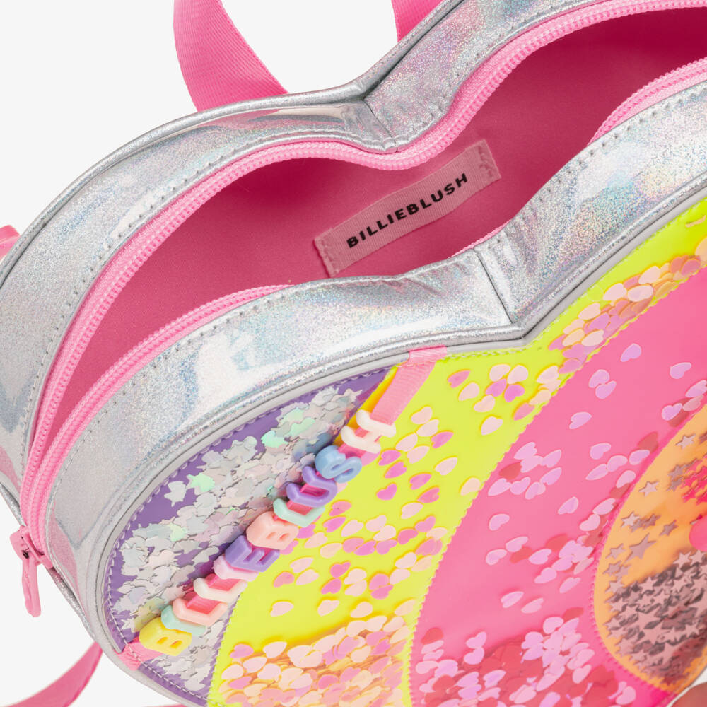Billieblush-Girls Silver & Rainbow Heart Backpack (24cm) | Childrensalon