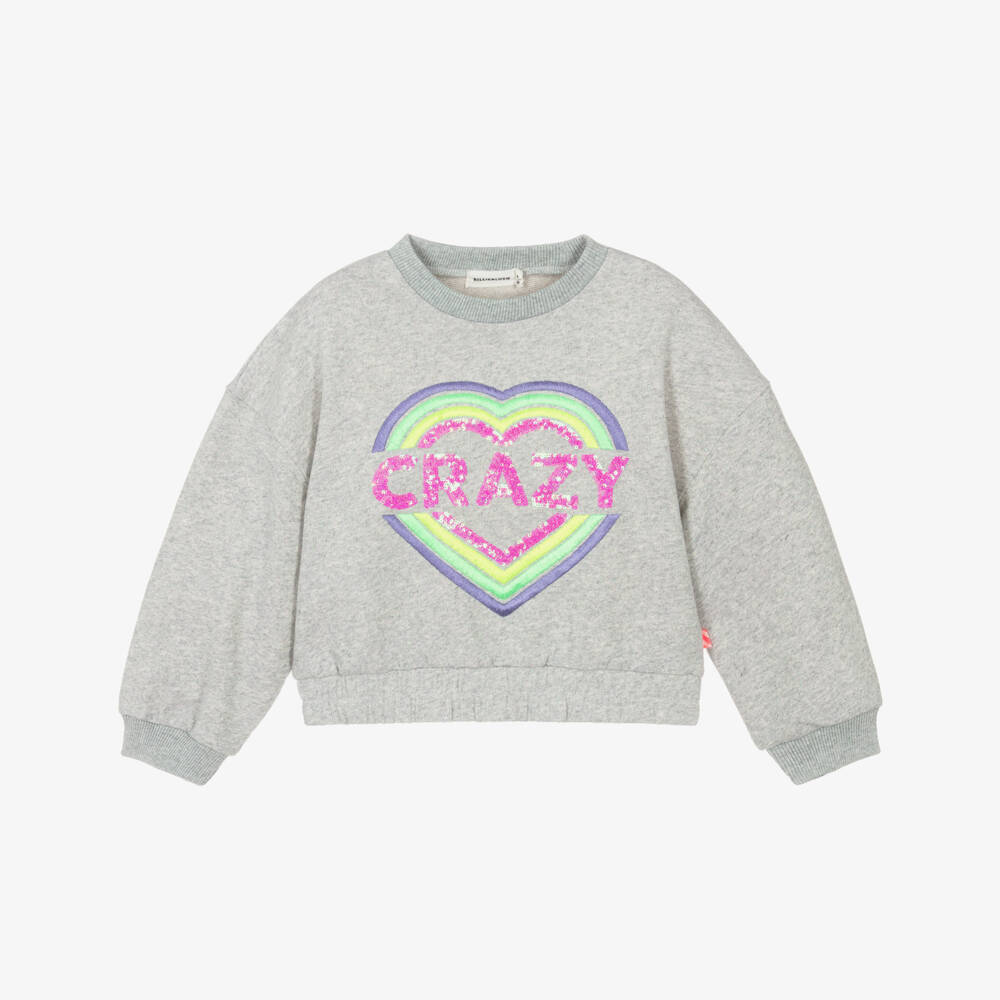 Billieblush-Girls Sparkly Grey Sweatshirt with Sequinned Heart | Childrensalon