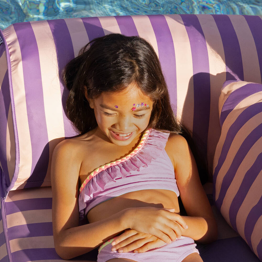 Billieblush-Girls Sparkly Lilac & Glittery Silver Asymmetric Bikini | Childrensalon