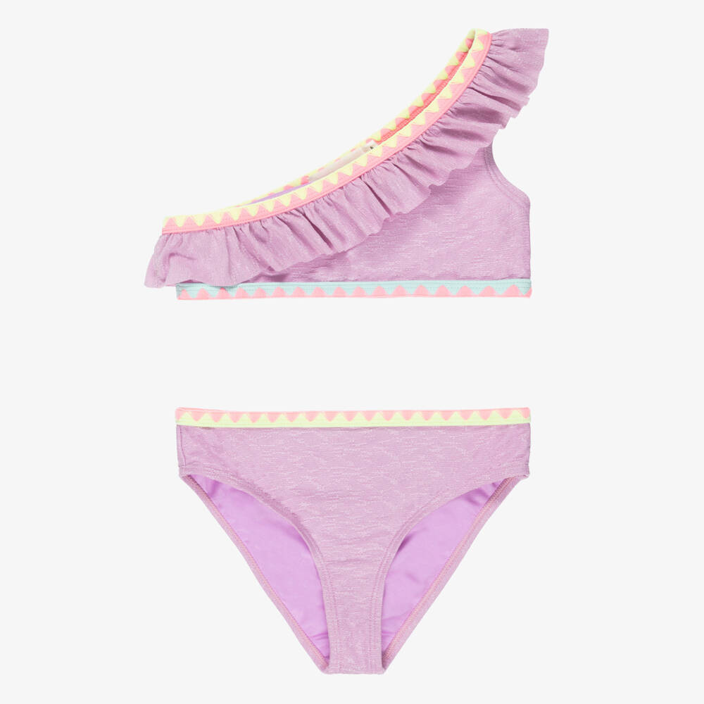 Billieblush-Girls Sparkly Lilac & Glittery Silver Asymmetric Bikini | Childrensalon
