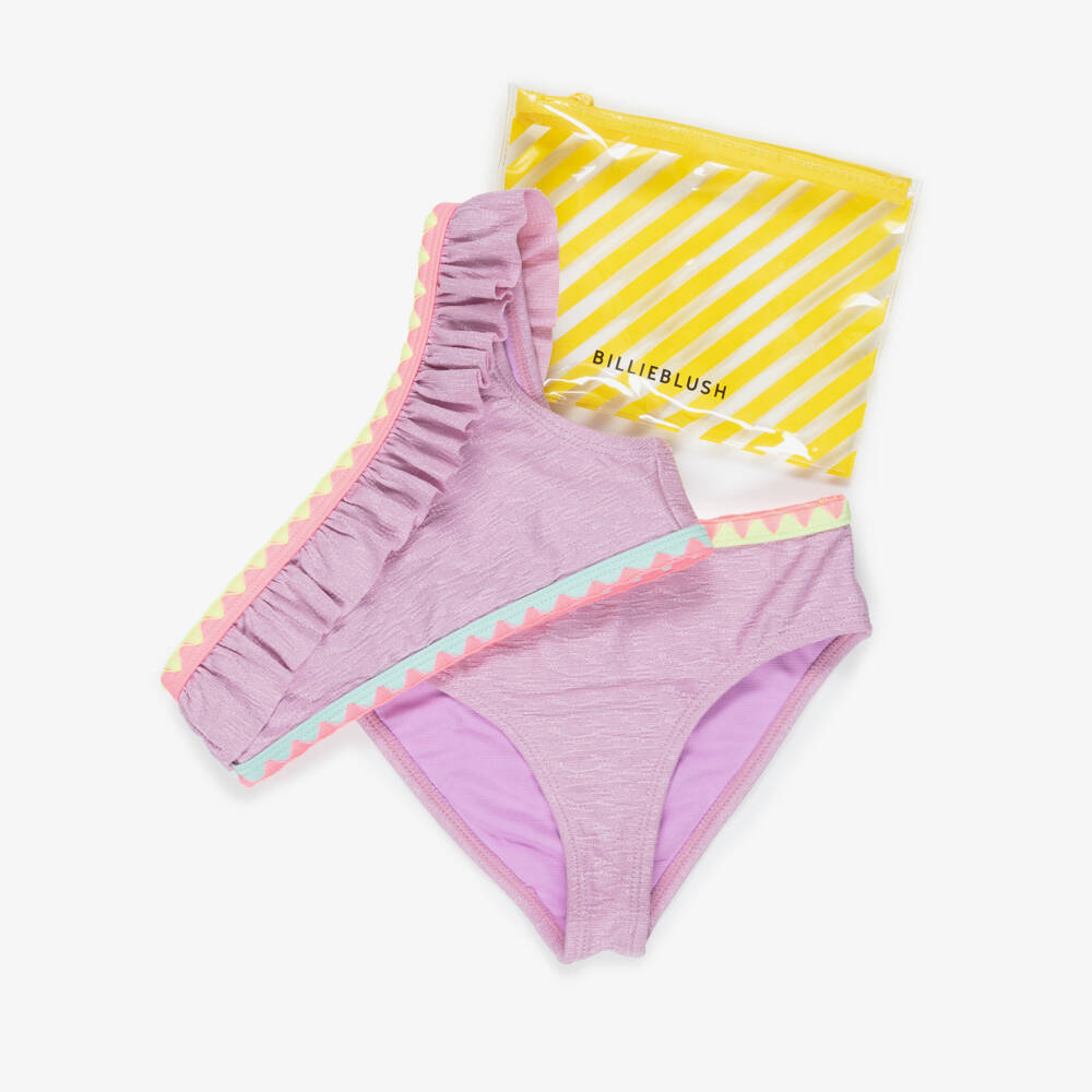 Billieblush-Girls Sparkly Lilac & Glittery Silver Asymmetric Bikini | Childrensalon