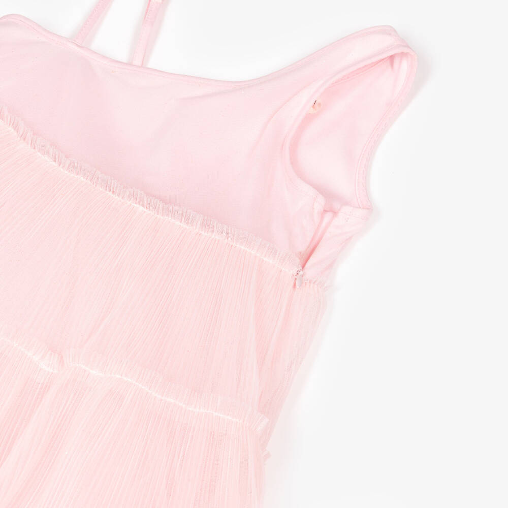 Billieblush-Girls Sparkly Pink Asymmetric Tiered Tulle Midi Dress | Childrensalon