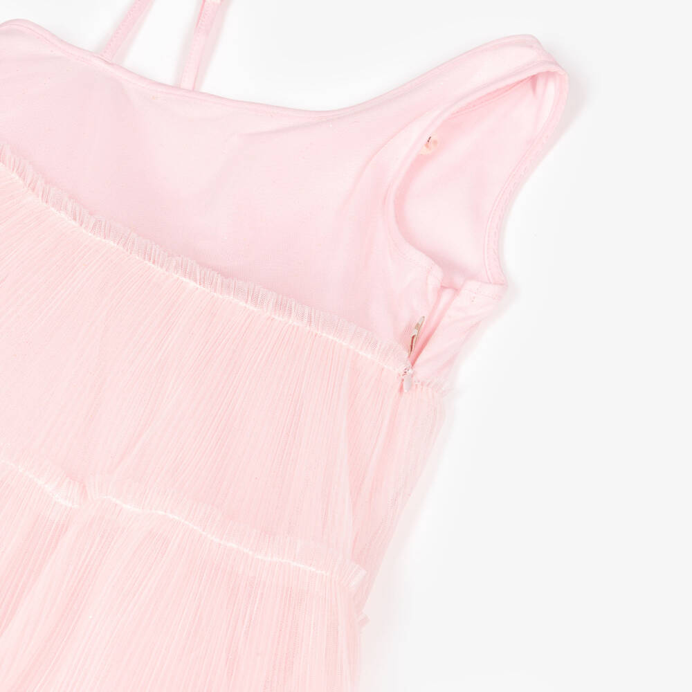 Billieblush-Girls Sparkly Pink Asymmetric Tiered Tulle Midi Dress | Childrensalon