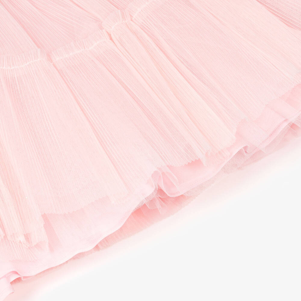 Billieblush-Girls Sparkly Pink Asymmetric Tiered Tulle Midi Dress | Childrensalon