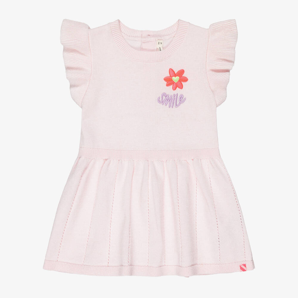 Billieblush-Girls Sparkly Pink Knitted Dress with Smile Embroidery | Childrensalon