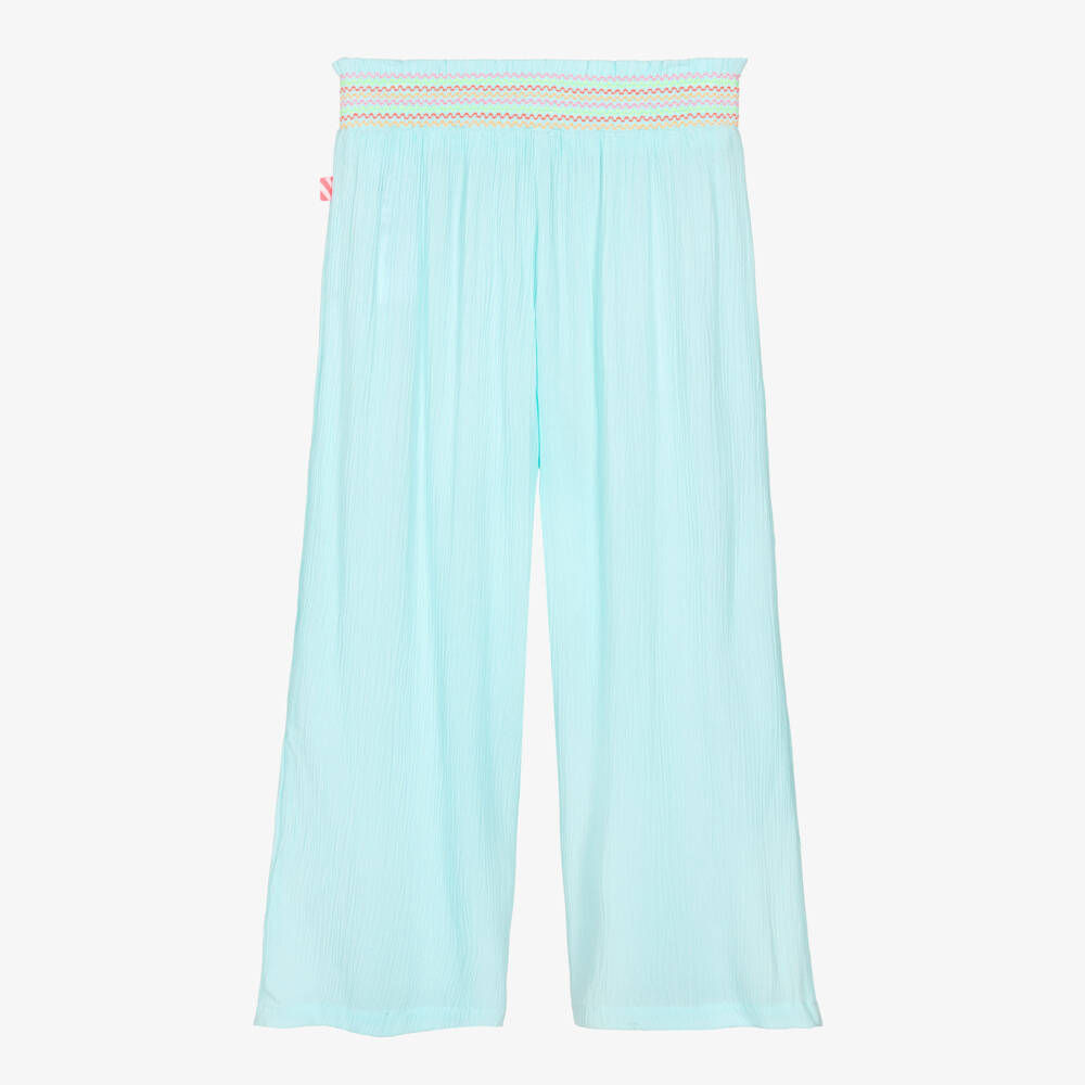 Billieblush-Girls Turquoise Blue Crêpe Wide-Leg Trousers | Childrensalon
