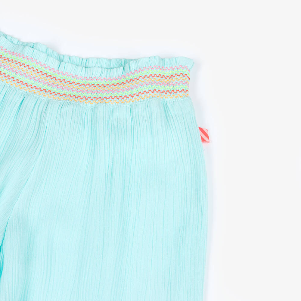 Billieblush-Girls Turquoise Blue Crêpe Wide-Leg Trousers | Childrensalon