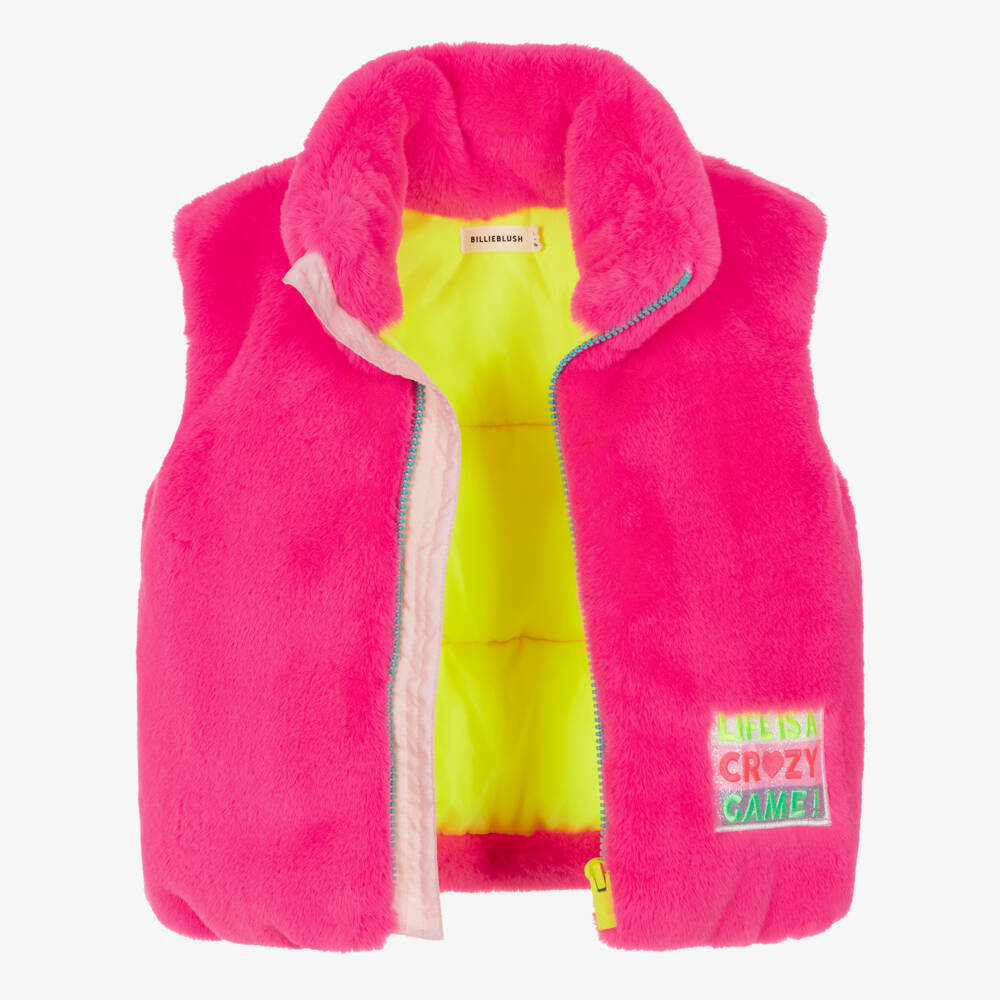 Billieblush-Girls Vibrant Pink Faux Fur Gilet | Childrensalon
