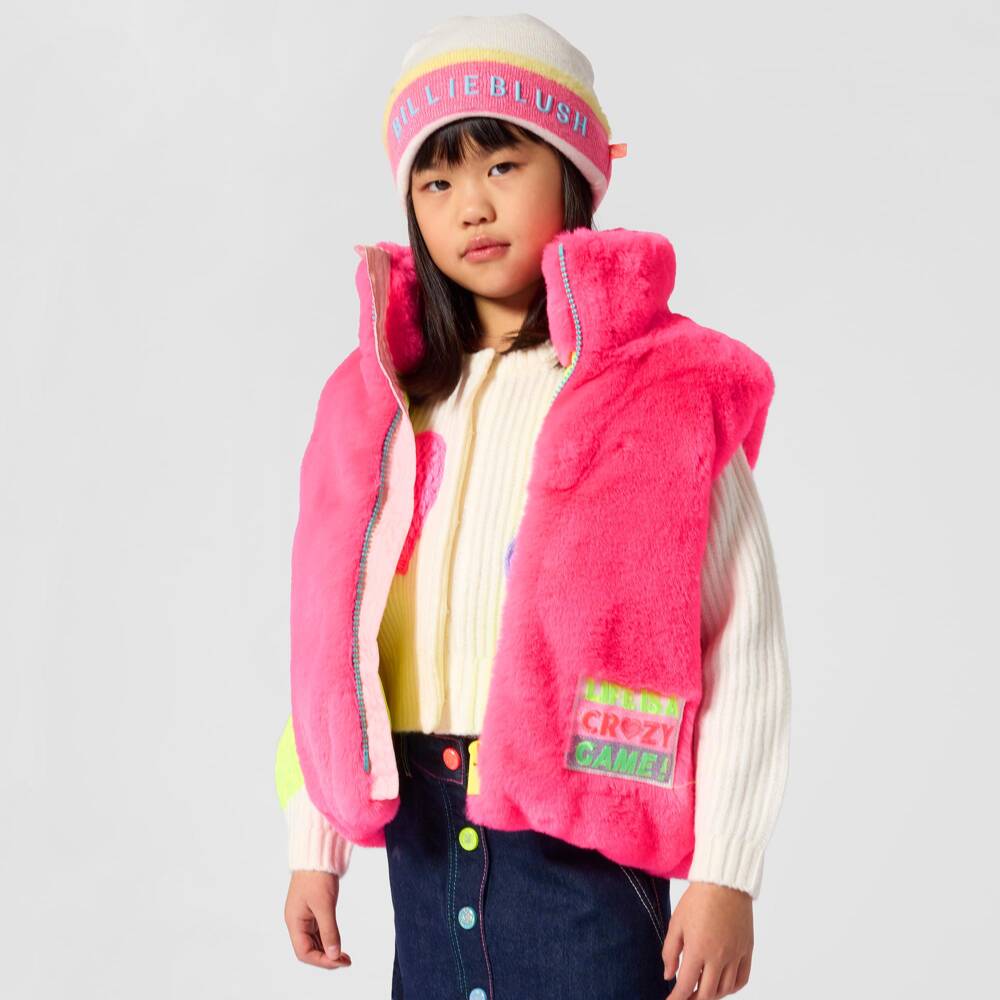 Billieblush-Girls Vibrant Pink Faux Fur Gilet | Childrensalon