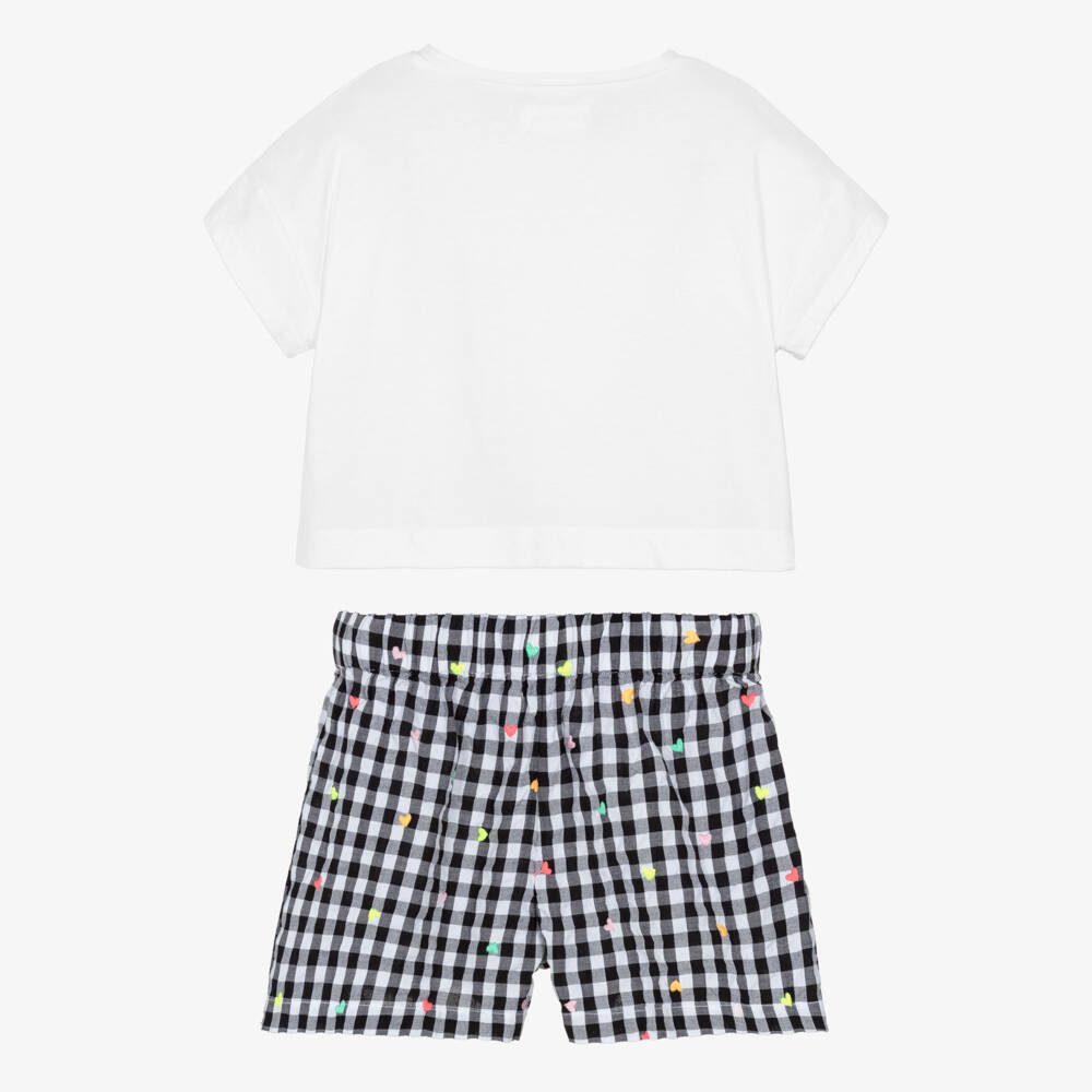 Billieblush-Girls White & Black Gingham Cotton Shorts Set | Childrensalon