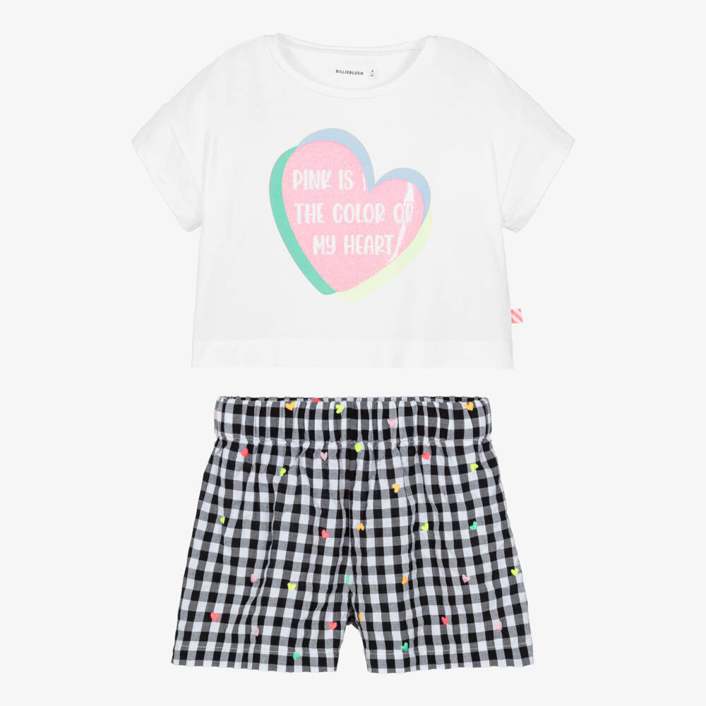 Billieblush-Girls White & Black Gingham Cotton Shorts Set | Childrensalon
