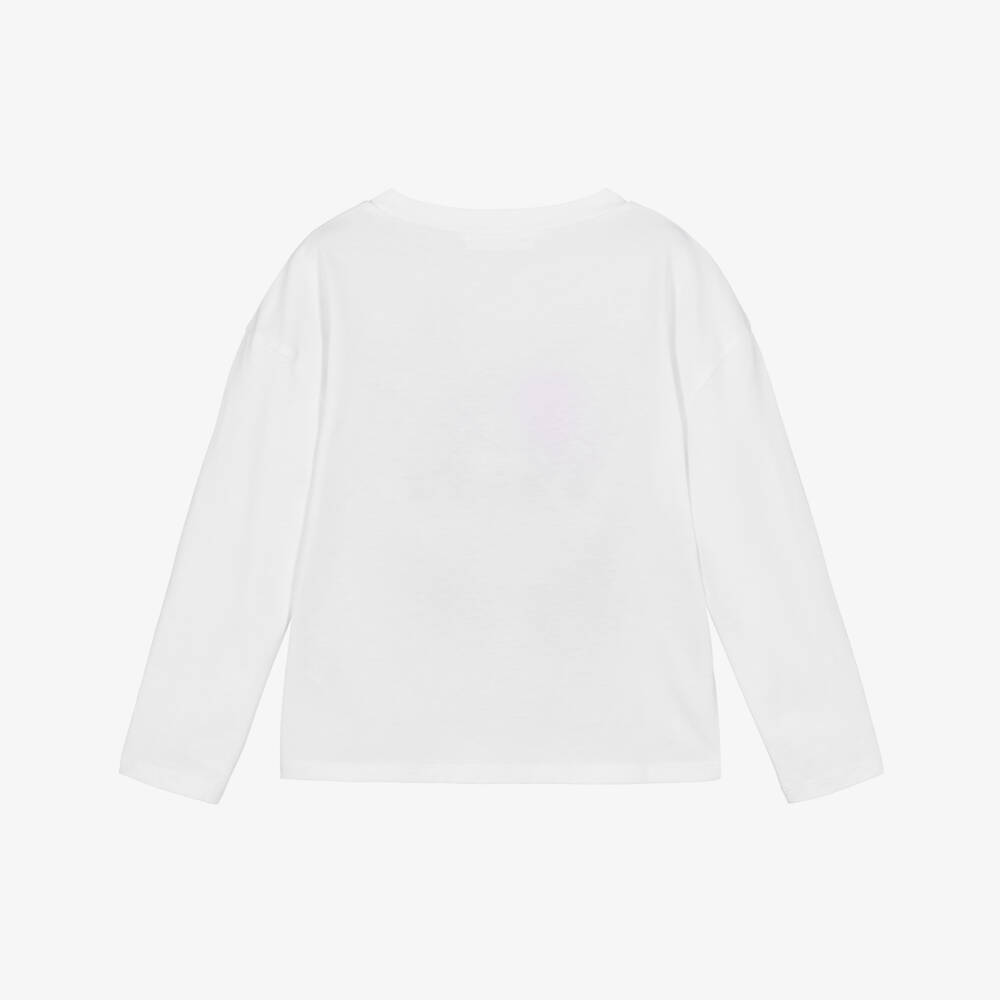 Billieblush-Girls White Cotton Crazy Games Long Sleeve Top | Childrensalon