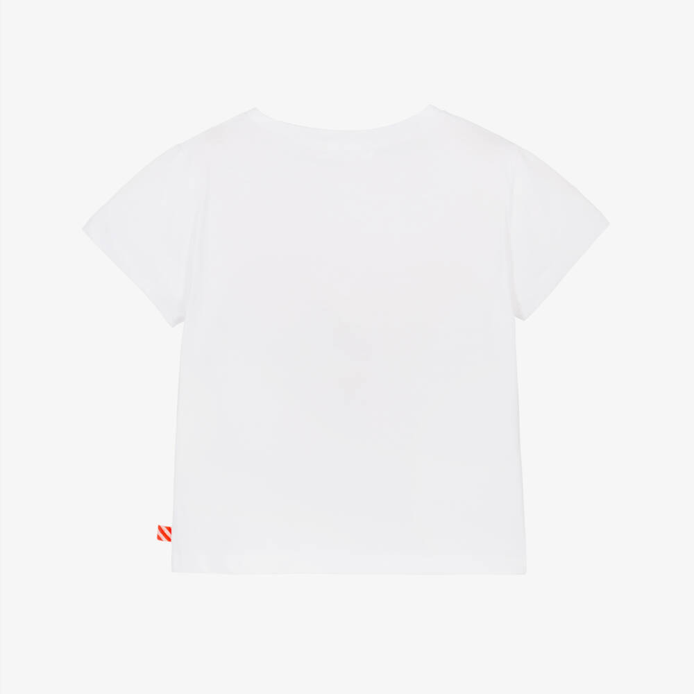 Billieblush-Girls White Cotton Headphones Print T-Shirt | Childrensalon