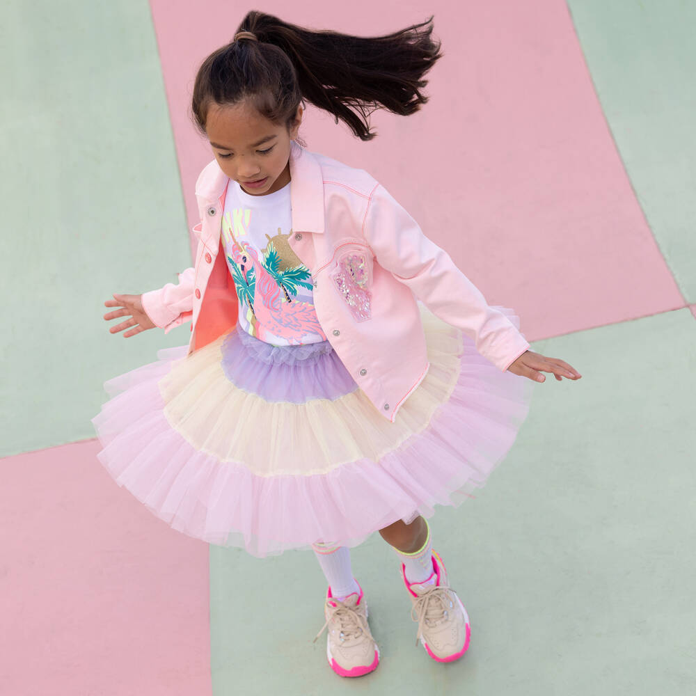 Billieblush-Белая хлопковая футболка для девочек с блестящим розовым единорогом-фламинго | Childrensalon